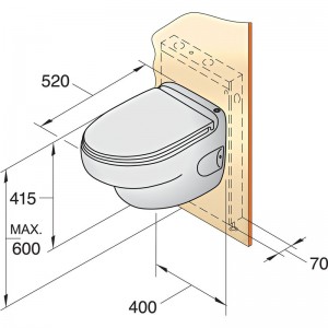Vetus Toilette Typ-HATO 12V für Wandmontage